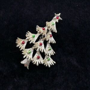 Vintage Gerrys Gold Tone Christmas Tree Brooch Rhinestone Holiday Pin